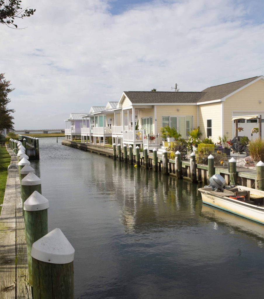 Houses line a water channel in Chincoteague, Virginia