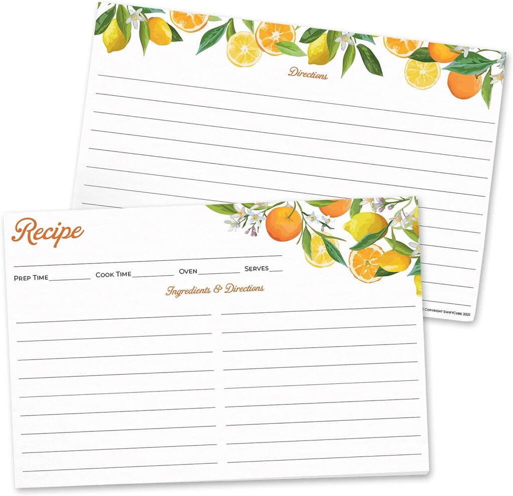 Recipe cards with citrus motif