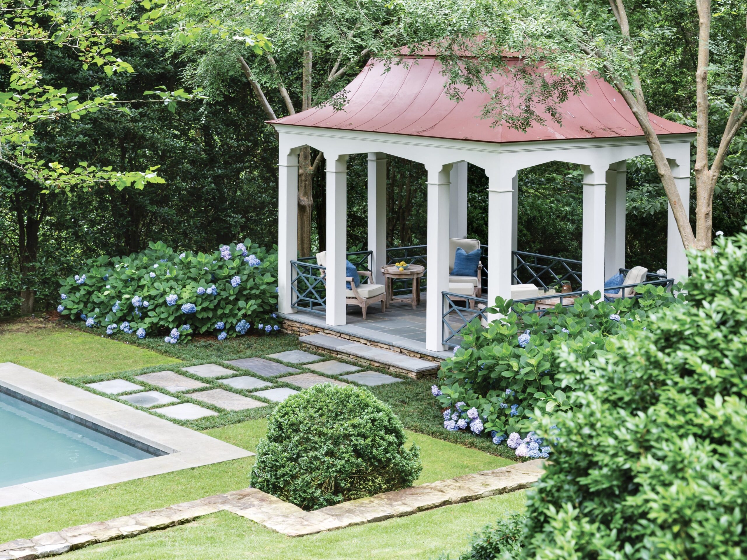A portico by a pool