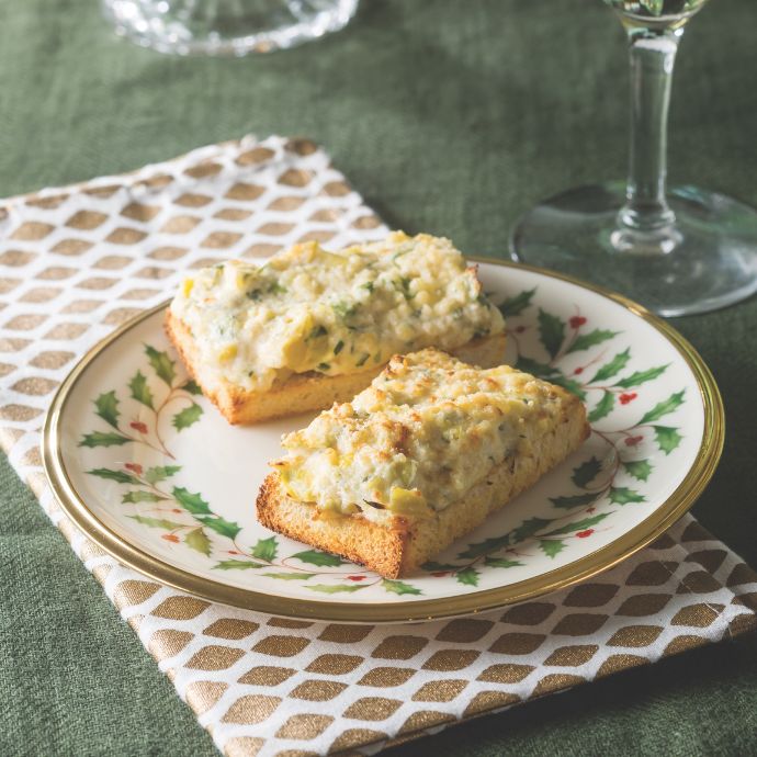 Artichoke Bites on a Christmas-motif plate