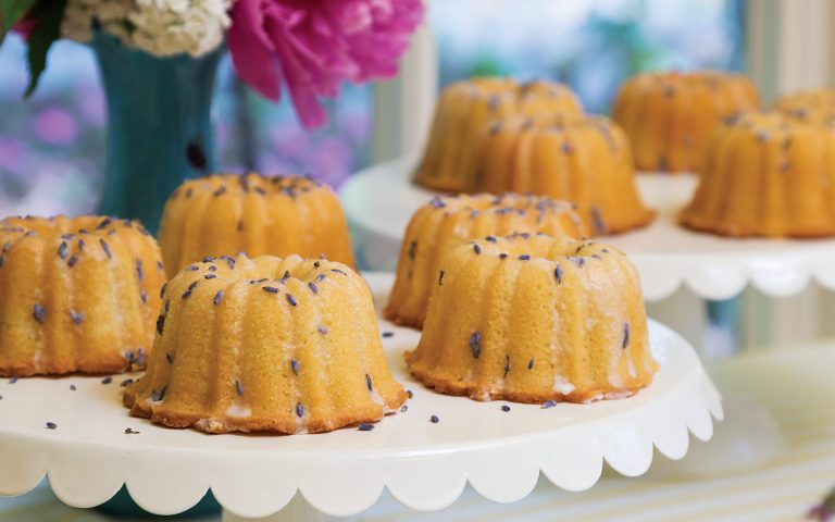 Mini Almond Bundt Cakes with Lavender Glaze