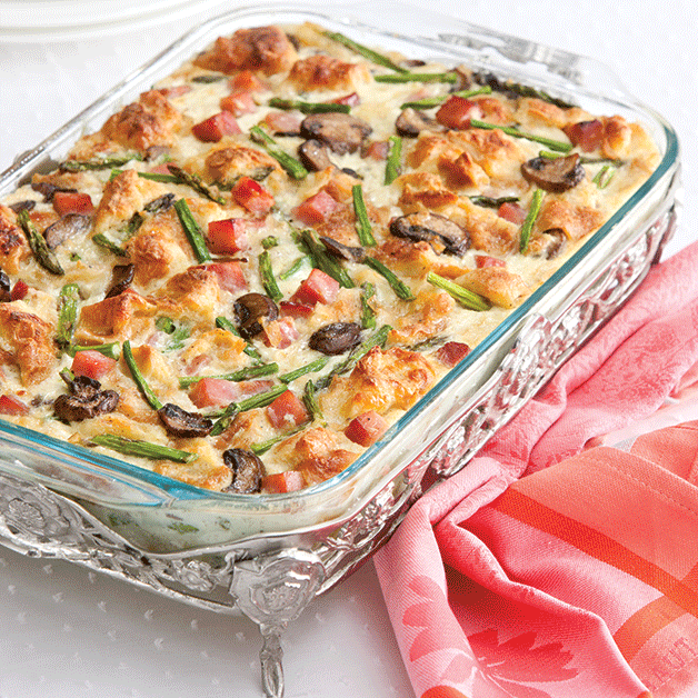 Ham, Mushroom and Asparagus Bread Pudding Recipe
