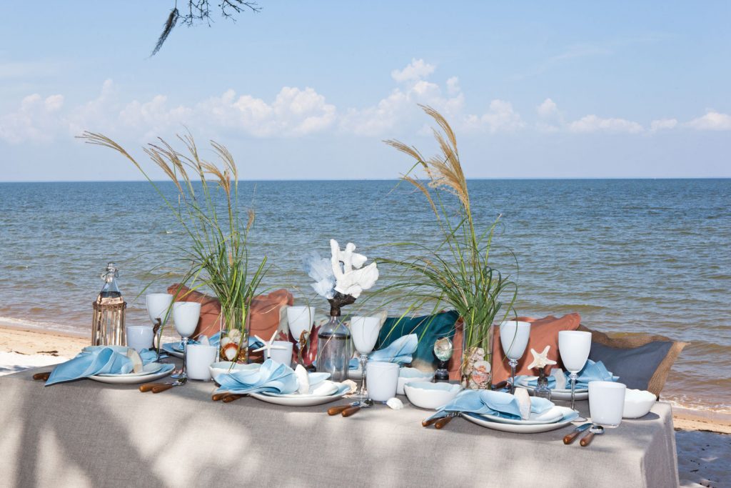 A picture of a table setting inspired by the sea