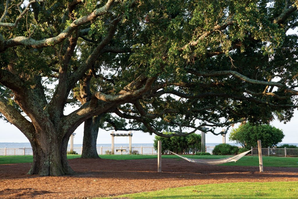 A photo of a hammock at the Grand Hotel in Fairhope, Alabama