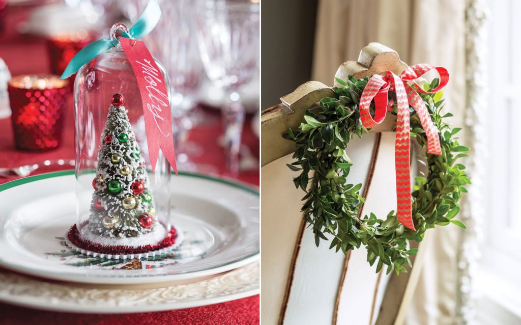 A picture of dining room decor for a Christmas holiday meal
