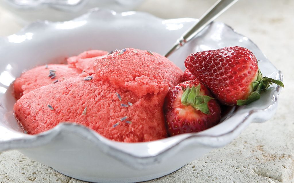 A picture of strawberry lavendar sorbet