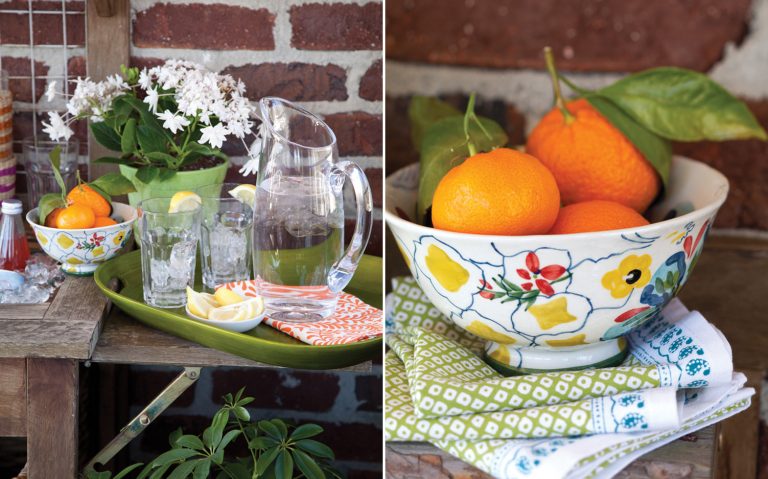 A picture of a garden table turned hostess station