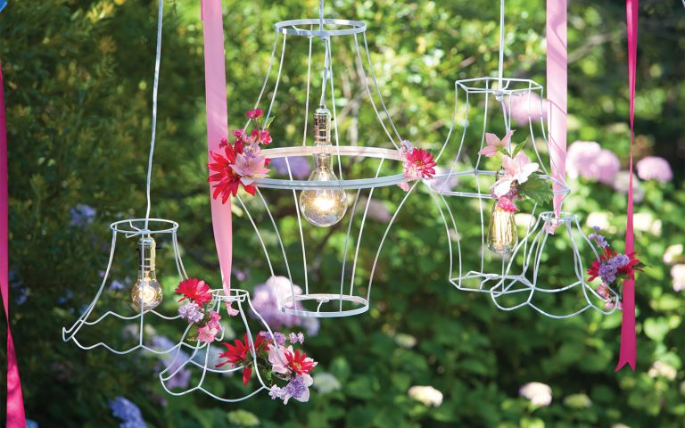 A detailed picture for summer lights for outdoor dining with wire lampshade frames.