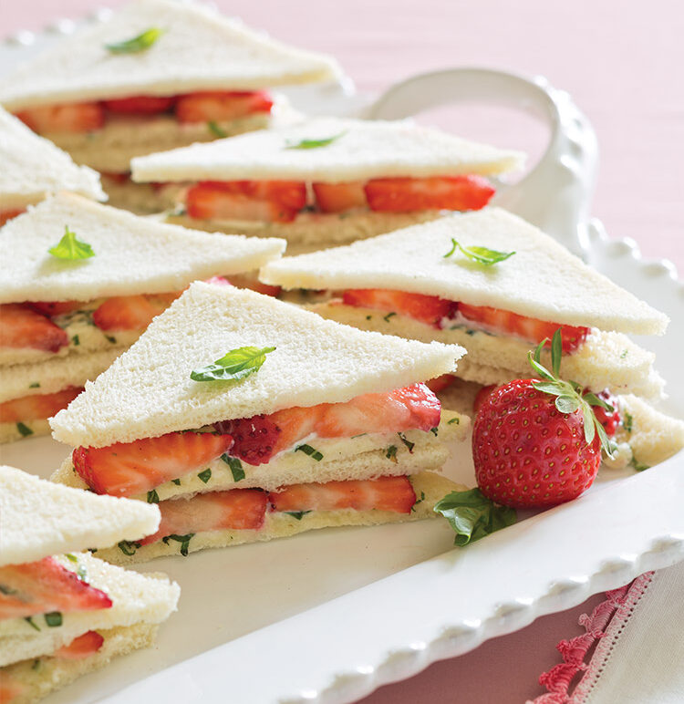 Strawberry Tea Sandwiches on a white platter