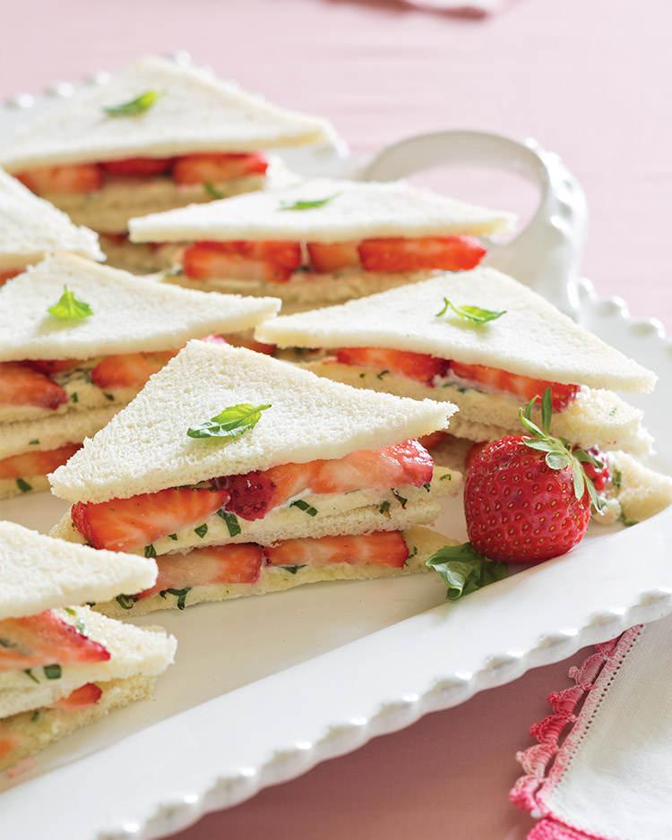 Strawberry Tea Sandwiches on a white platter