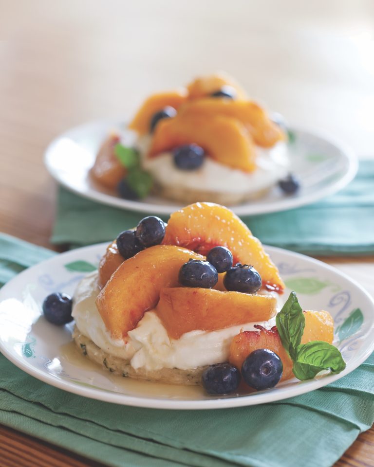 Basil Shortcakes with Peaches and Blueberries