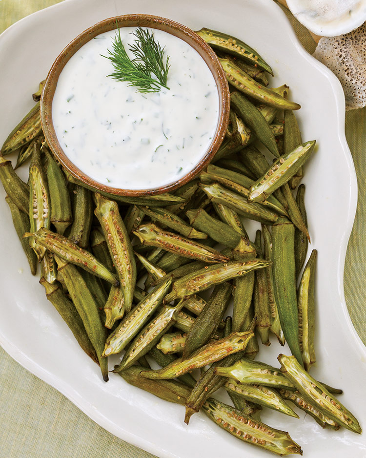 Roasted Okra with Buttermilk Herb Sauce - Southern Lady