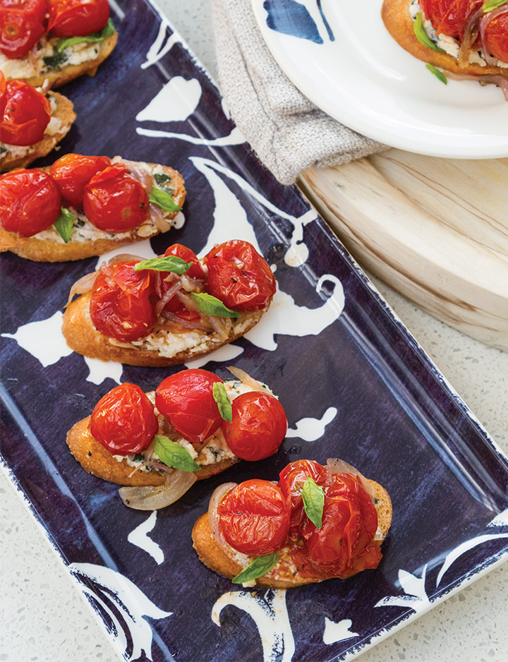 Roasted Tomatoes on Lemon-Basil Ricotta Crostini