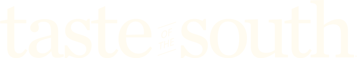 Brand logo reading 'taste of the south' in pale cream letters across the banner.