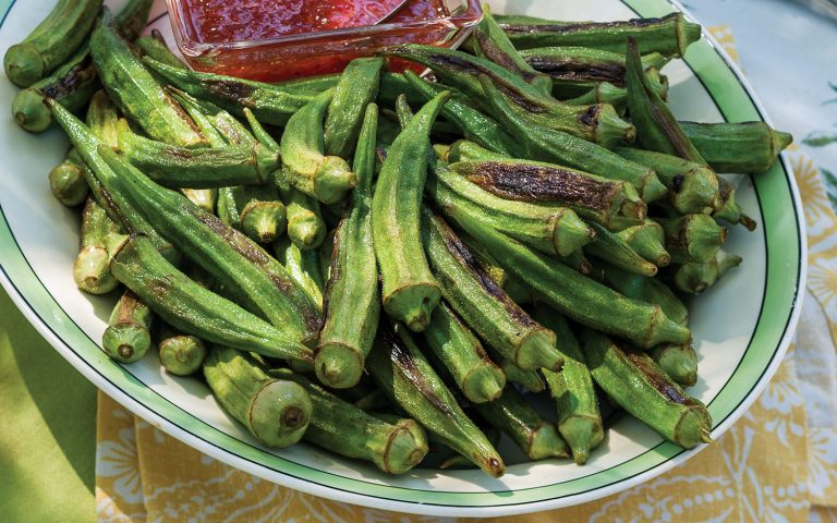 Roasted Okra with Pepper Jelly Sauce
