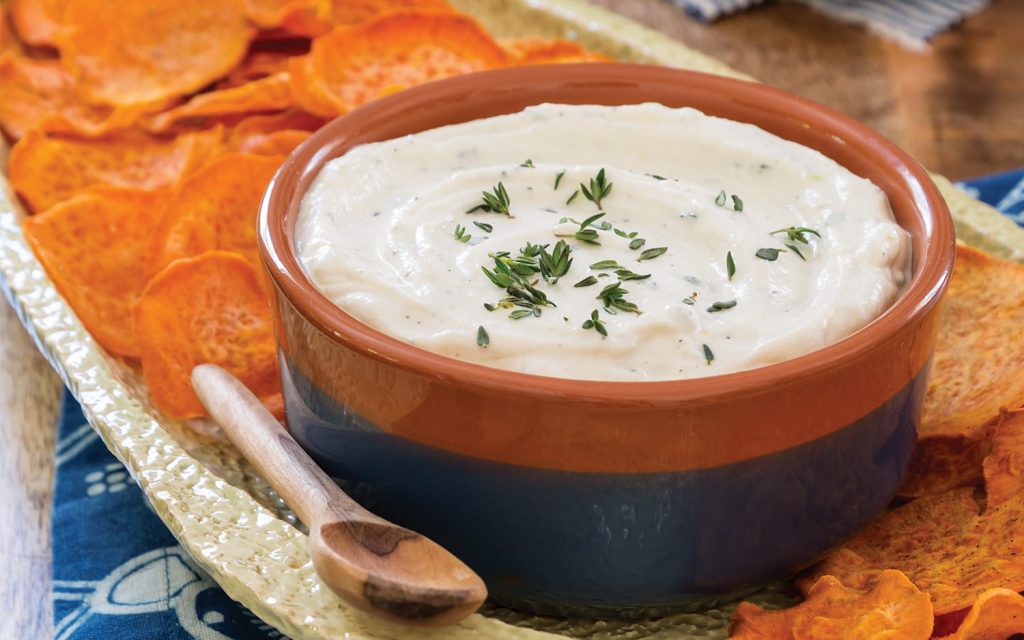 Sweet Potato Chips with Thyme Ricotta Dip