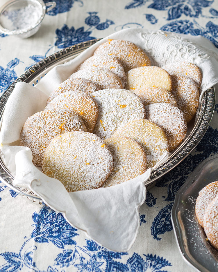 Old-Fashioned Goodies Tea Cakes served in a white linen-lined silver dish