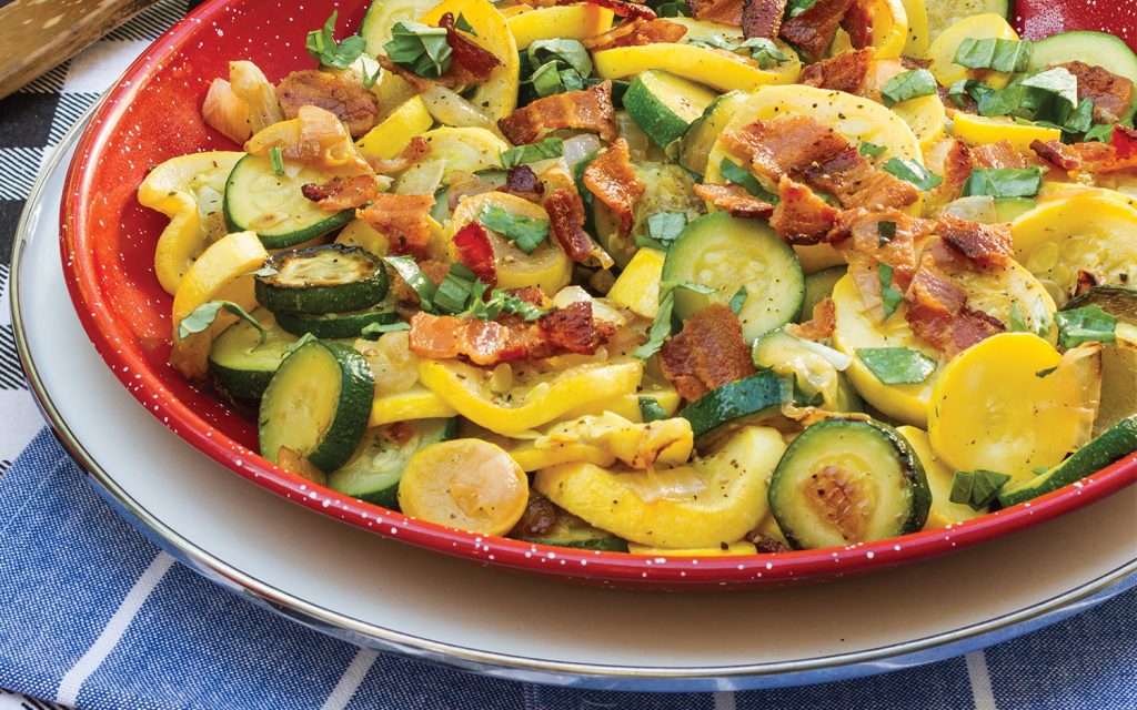 Skillet Summer Squash with Bacon and Basil