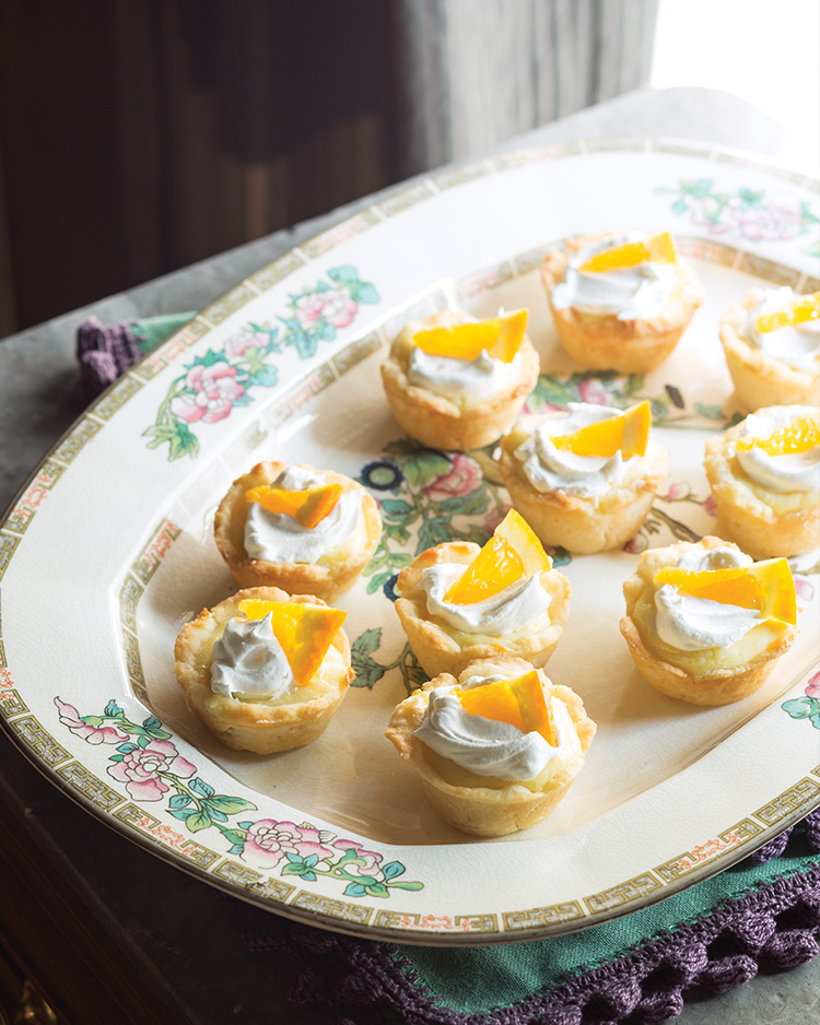 Citrus Tartlets on a floral china platter