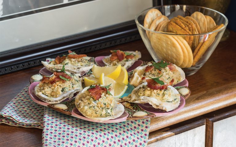 Warm Oyster-Spinach Dip served in oyster shells