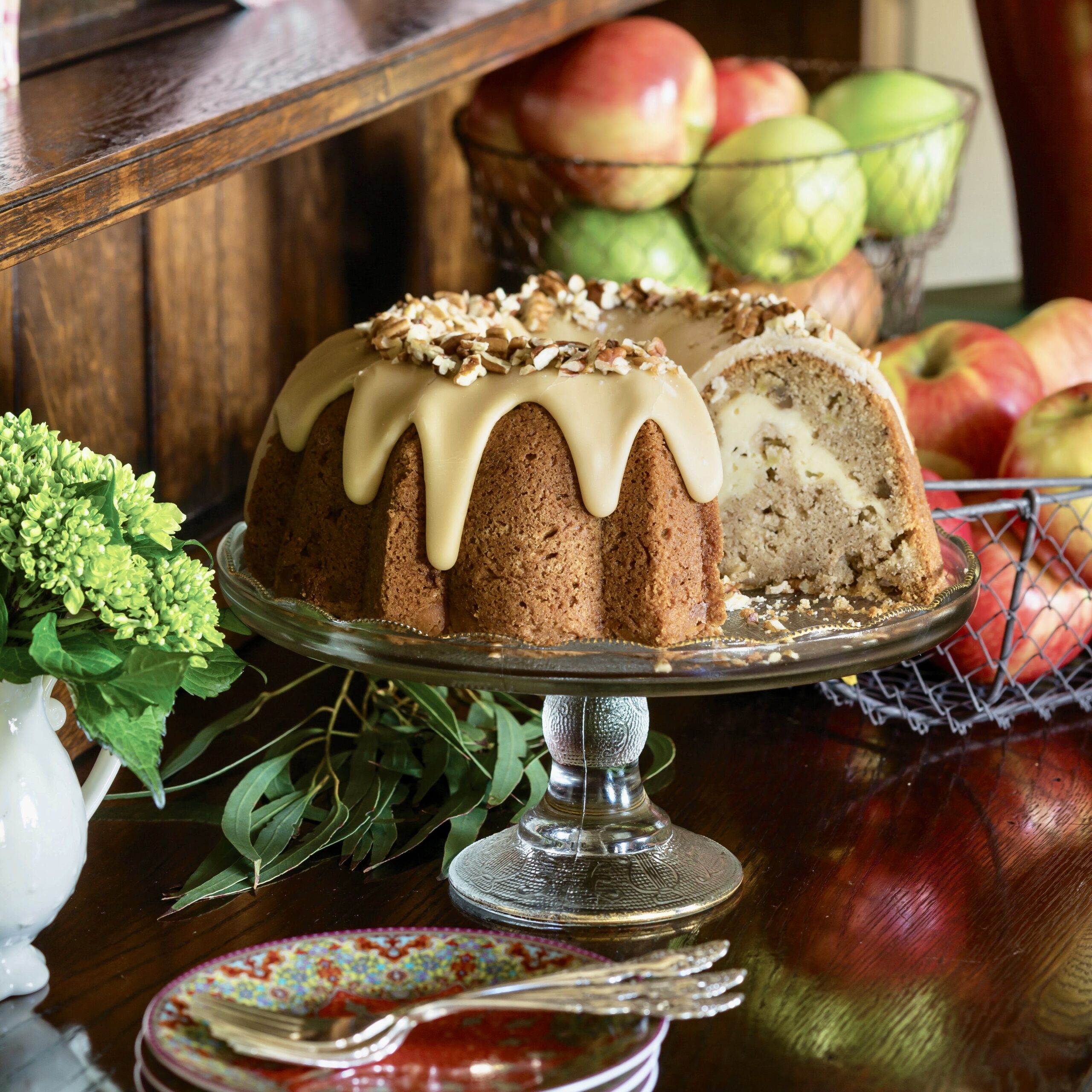 Apple-Cream Cheese Bundt Cake with Brown Sugar Glaze