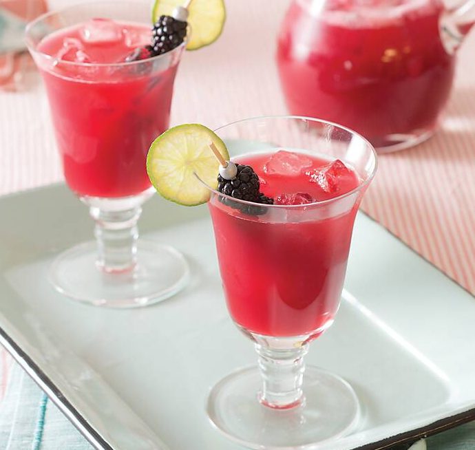 Blackberry Limeade in clear glasses