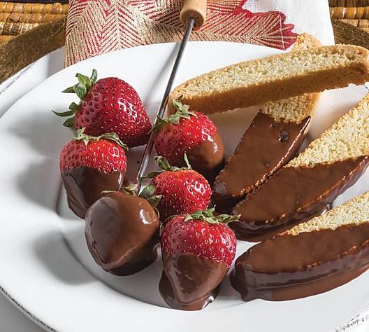 Dark Chocolate-Hazelnut Dip with Strawberries and Biscotti