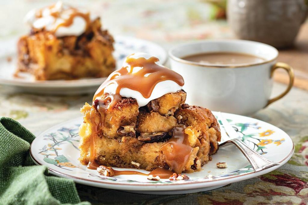 Molasses Bread Pudding on a floral plate