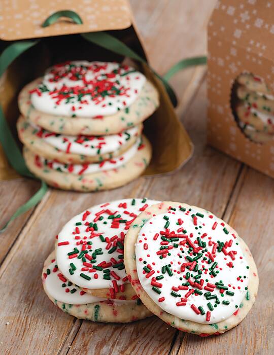 Holiday Funfetti cookies with green and red sprinkles