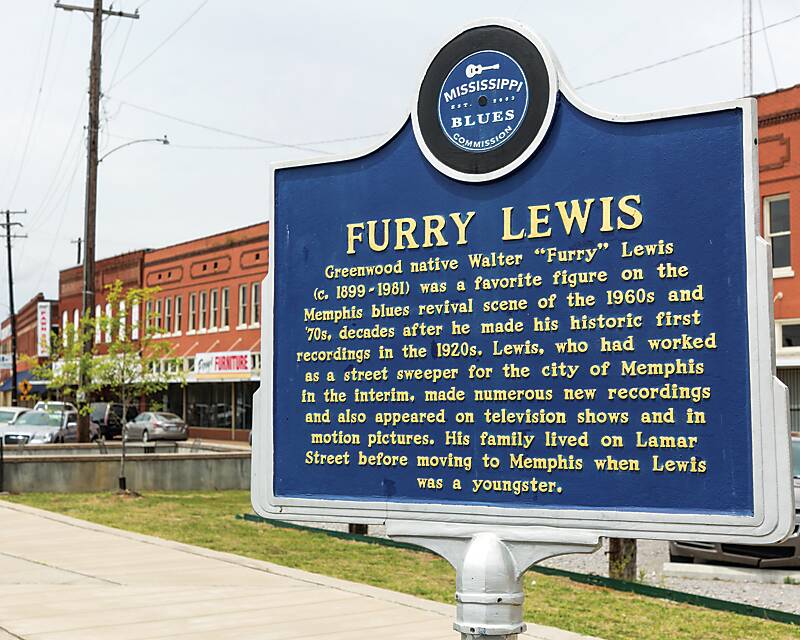 Furry Lewis Mississippi Blues Trail Marker in Greenwood, Mississippi