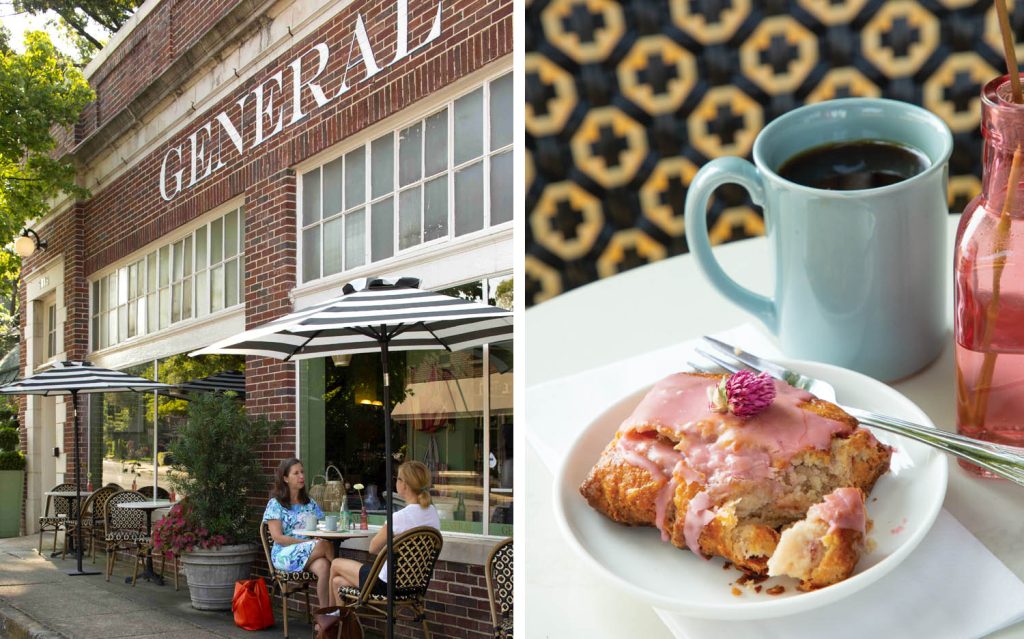 Exterior of General and plated pastry with coffee 