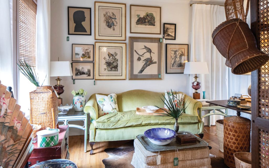 Sofa and artwork at Mary and Wilma interior decor shop