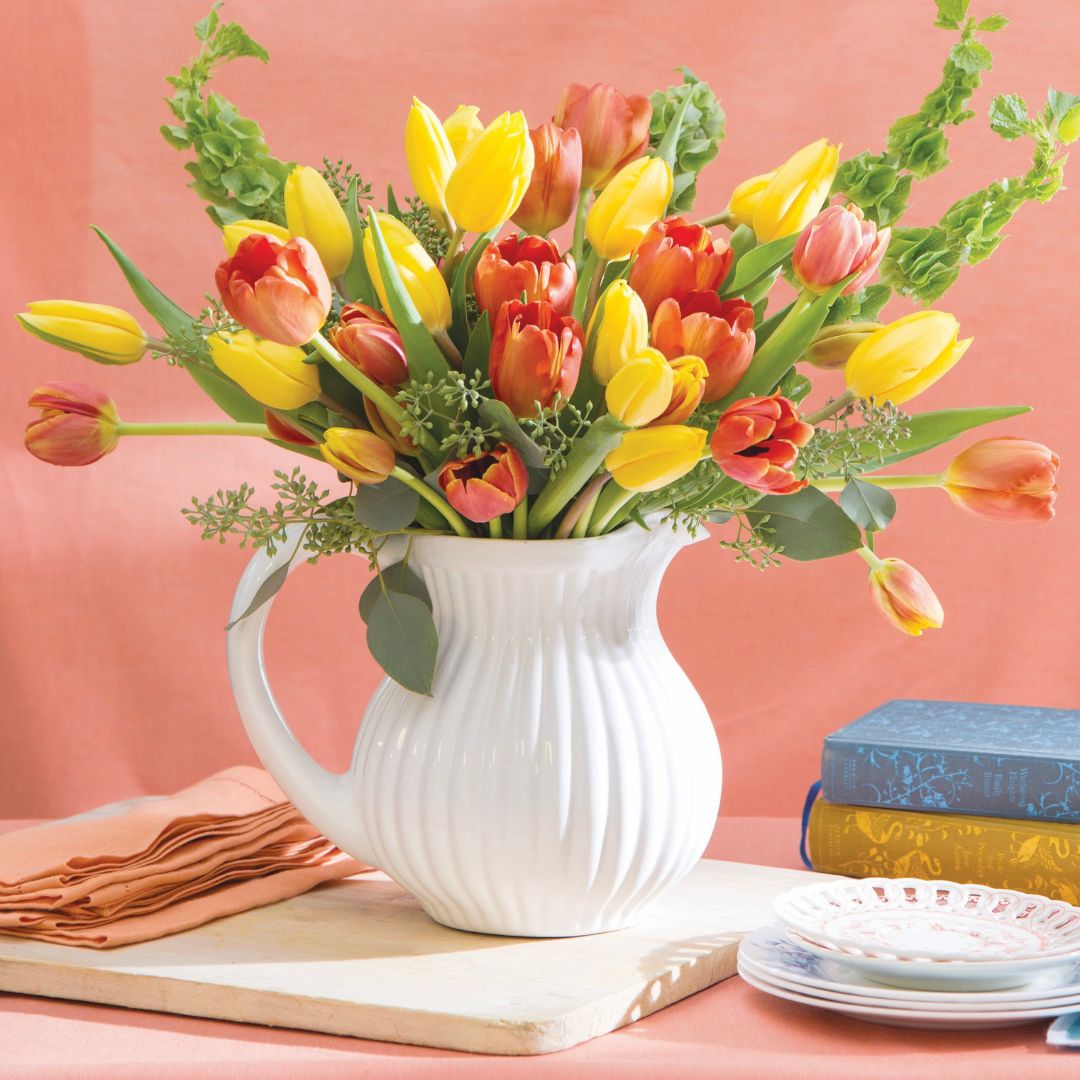 5 Welcoming Flower Arrangements: Tulips in a white pitcher
