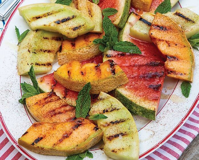 Grilled assorted melon with honey and mint for Labor Day activities