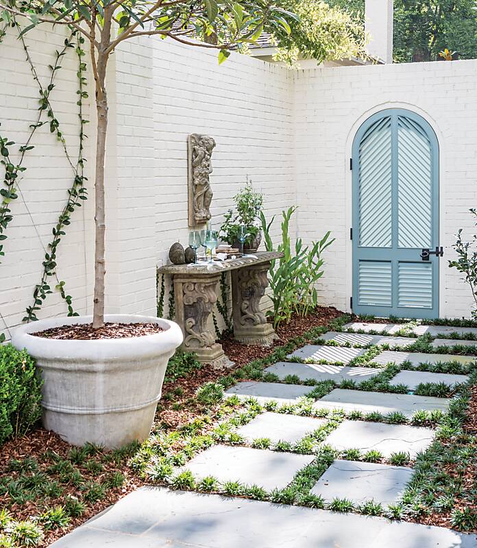 Garden space with blue door