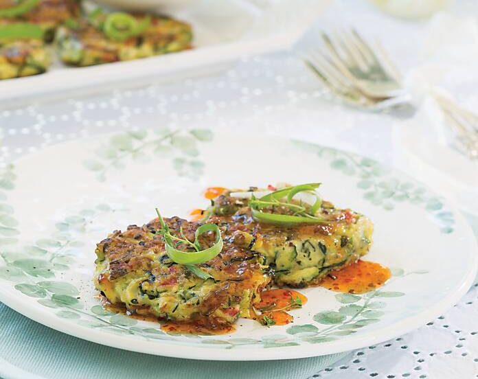 Zucchini-Onion Pancakes with Pepper Jelly Sauce