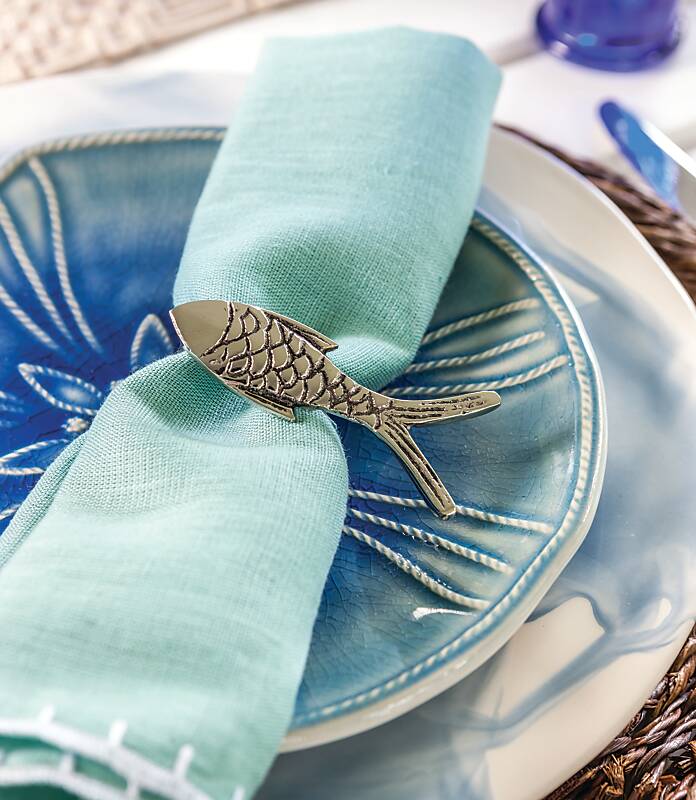 Nautical Tablescape with Shell Chargers and Fish Flatware