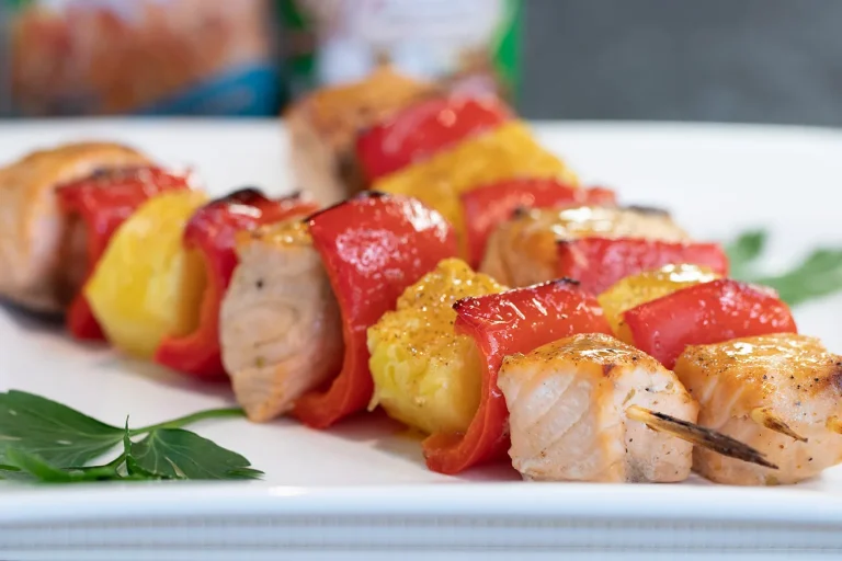 creole salmon pineapple skewers