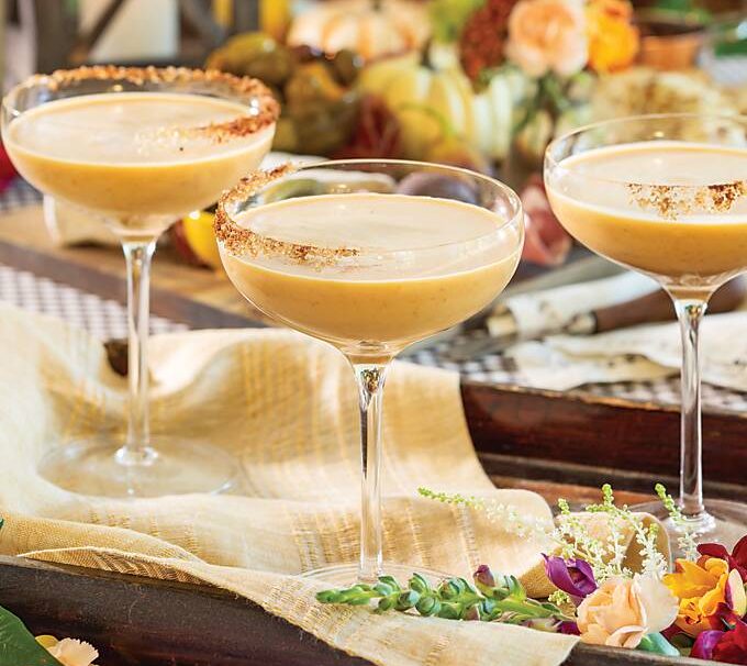 Pumpkin Latte Cocktail in 3 coupe glasses