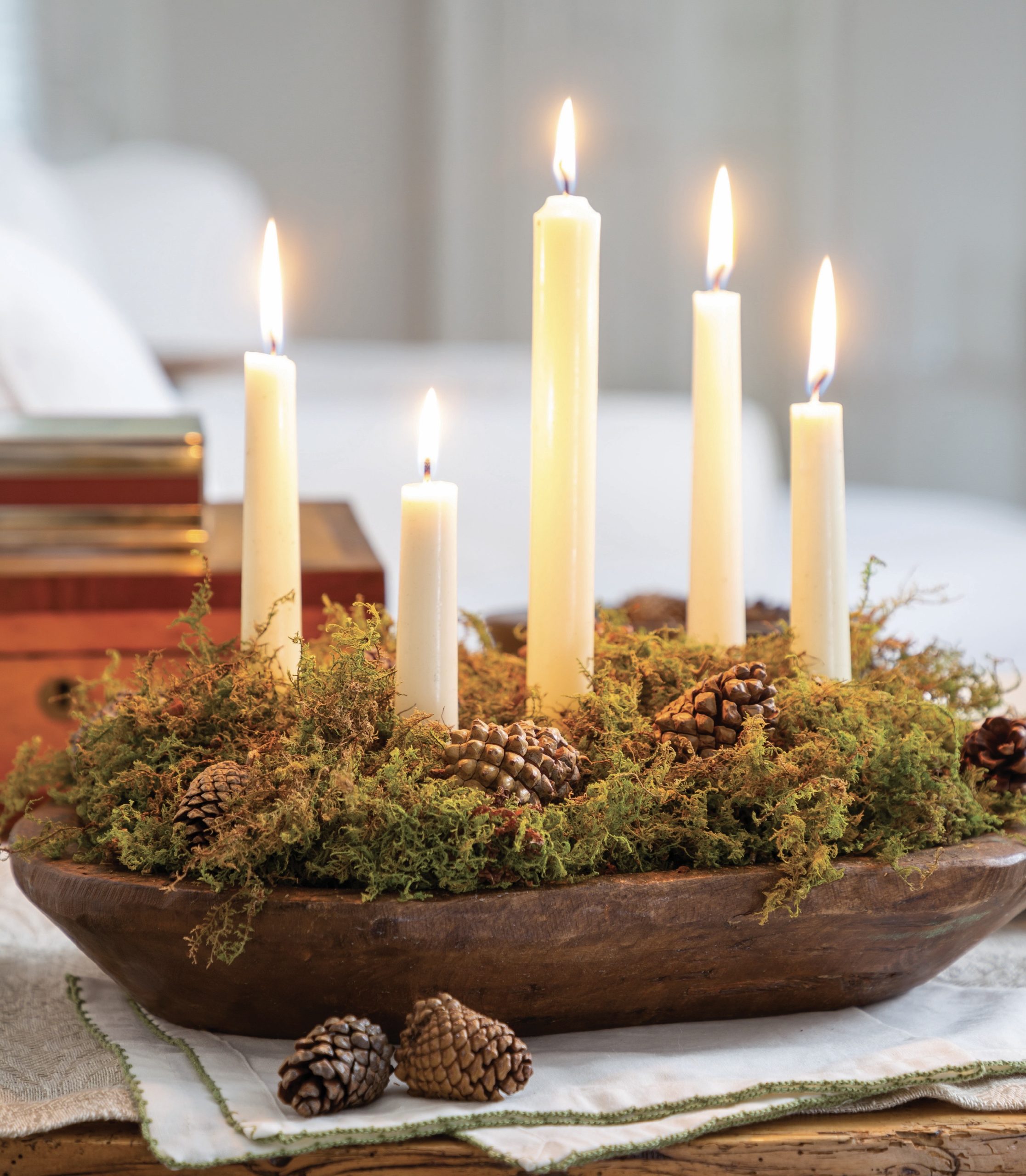 Pine cones and taper candles