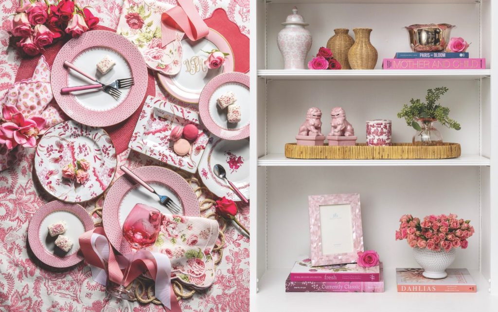 Pink tableware and shelf decor