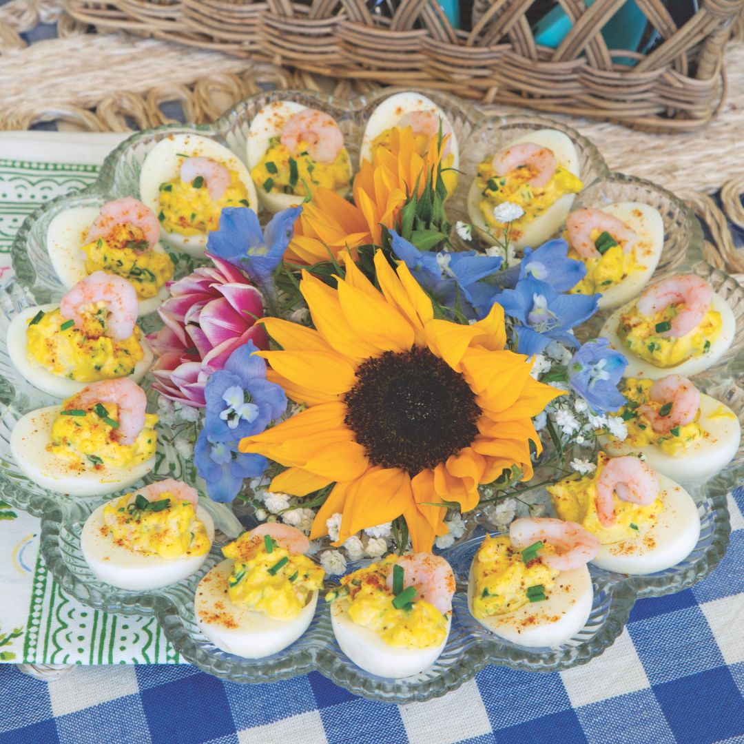 Deviled egg tray with floral centerpiece