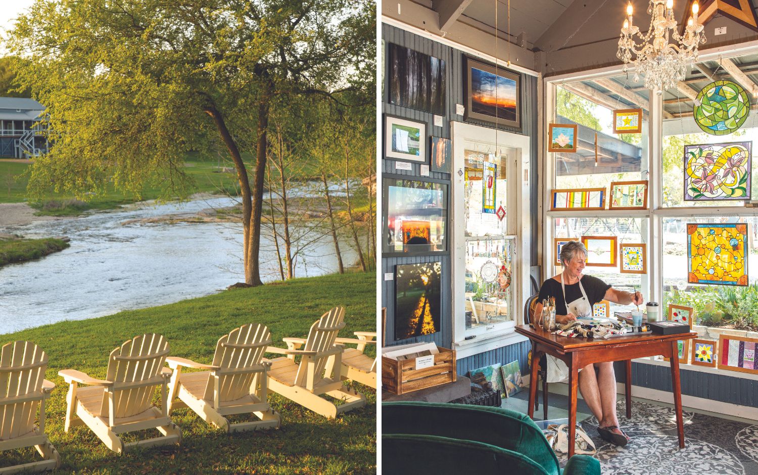 Salado Creek and artist in Texas