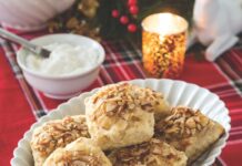 Pinch of Warmth: More to Savor from November/December 2023 Pinch of Warmth: Roasted Pear, Cardamom & Almond Scones in a white dish