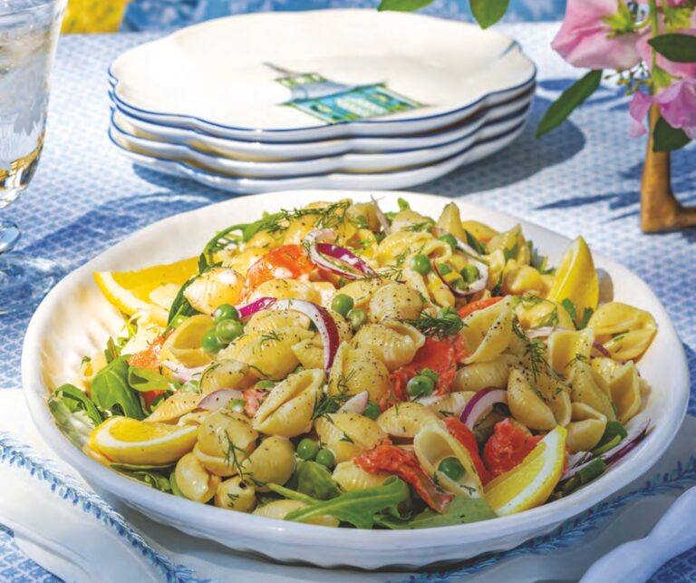 Smoked Salmon Pasta Salad with Peas and Arugula