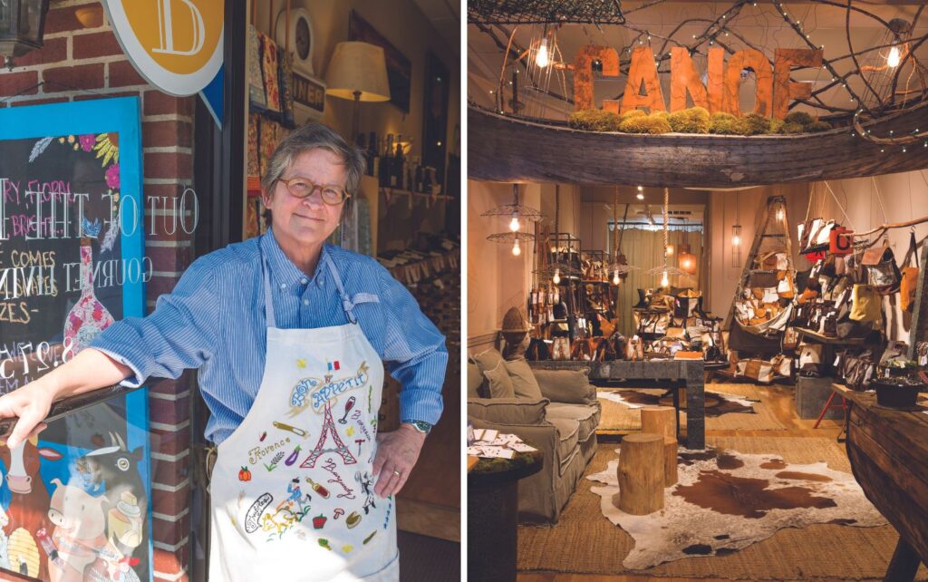 Owner of Out of the Blue shop and inside of Canoe boutique in Blue Ridge, GA