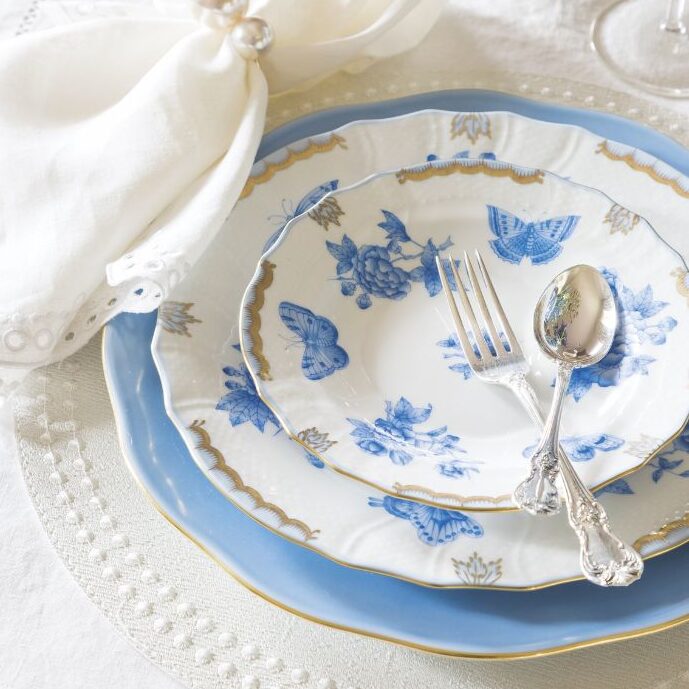 Blue-and-white place setting