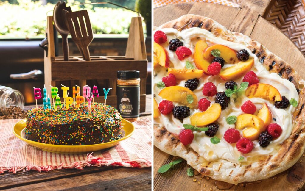 Birthday cake and grilled fruit flatbread