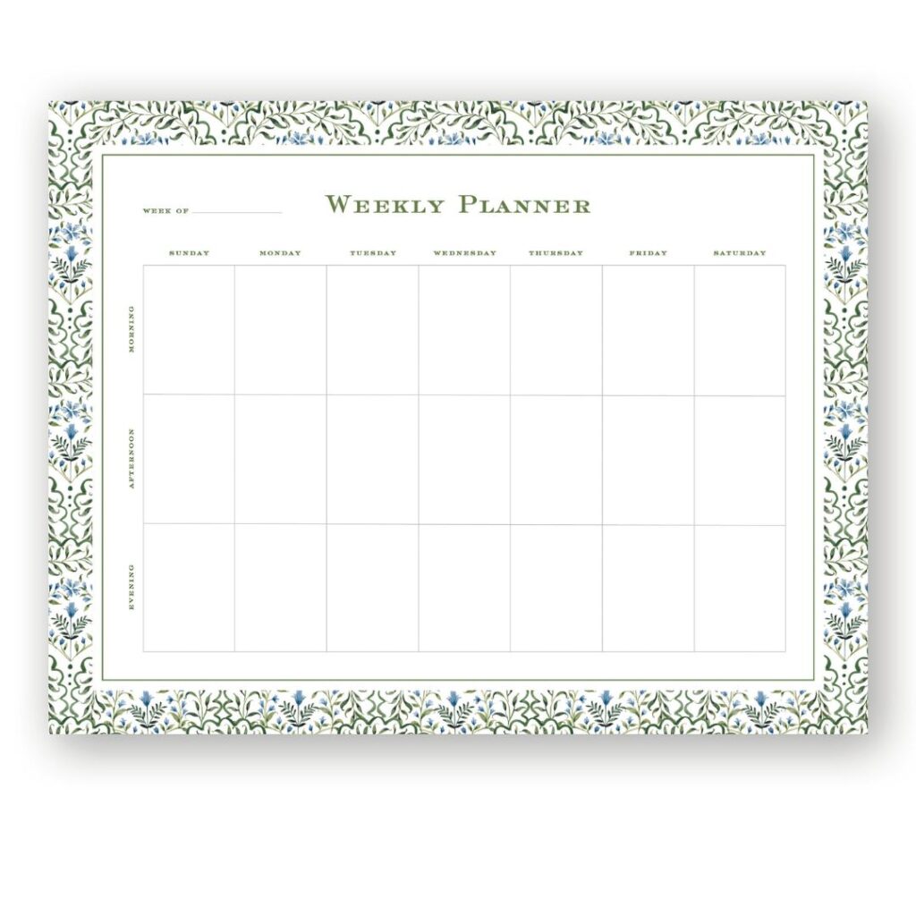 A weekly planner with a floral border