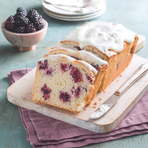 Blackberry-Buttermilk Quick Bread on a cutting board